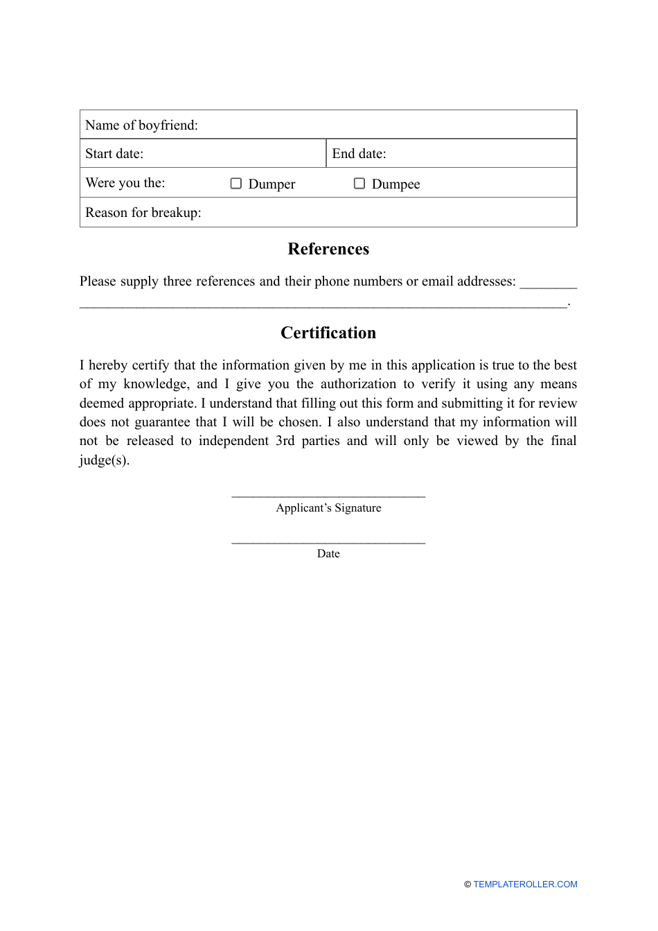 Girlfriend Application Form Fill Out Sign Online And Download Pdf Templateroller 2776