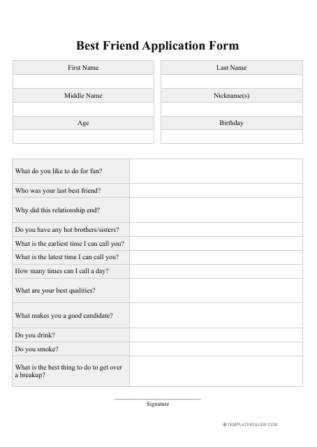 Best Friend Application Form Download Pdf