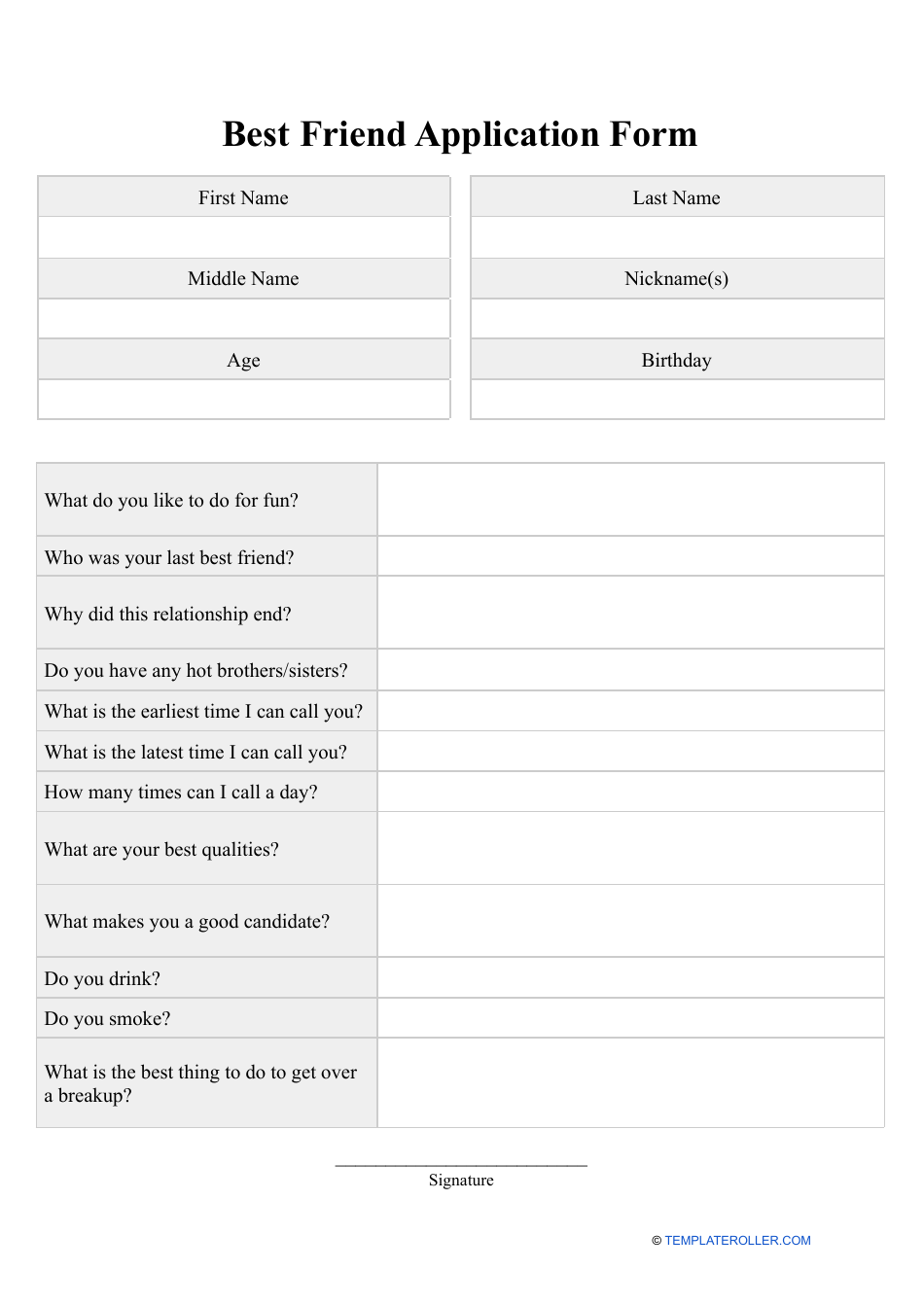 Best Friend Application Form, Page 1