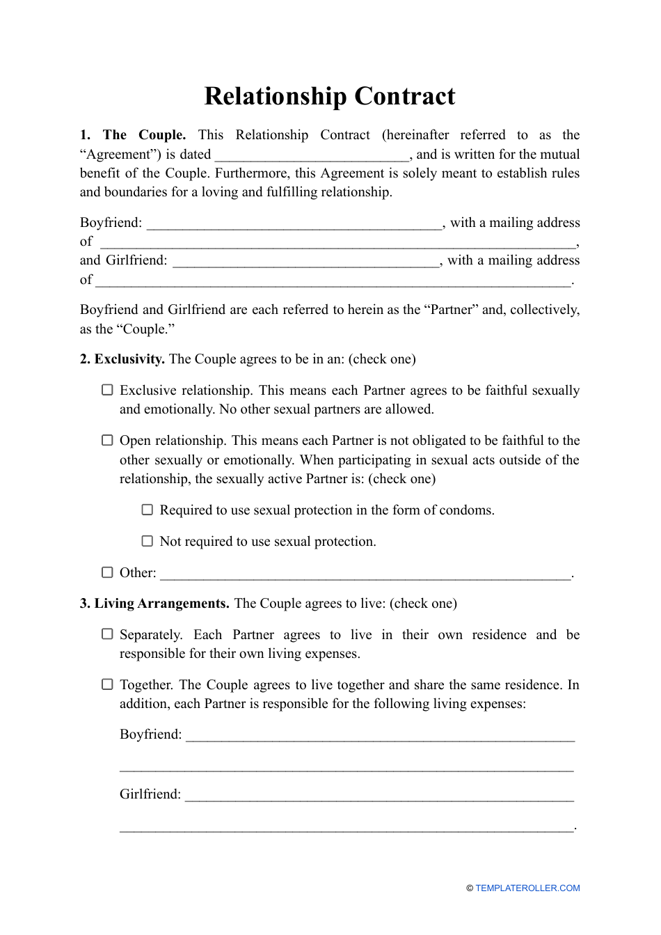 Relationship Contract Template, Page 1