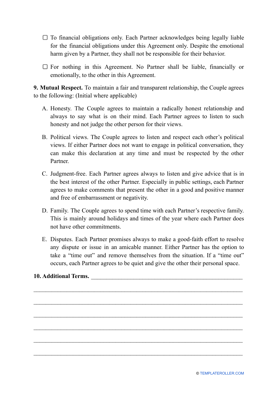 Relationship Contract Template Fill Out Sign Online And Download Pdf Templateroller 0461