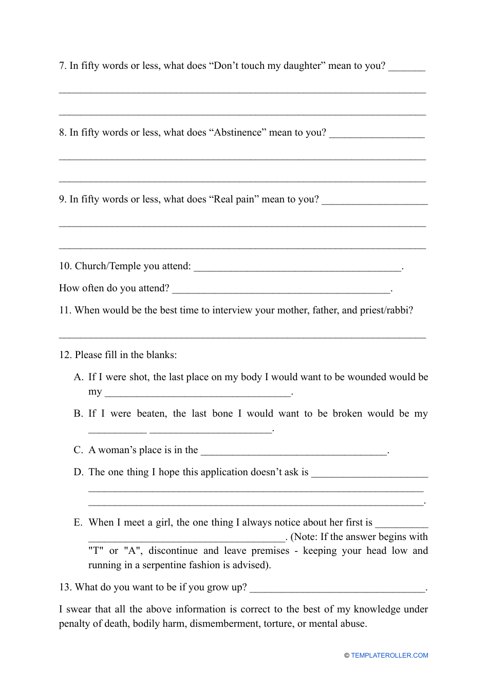 Application for Permission to Date My Daughter, Page 2