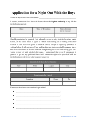 Document preview: Application for a Night out With the Boys