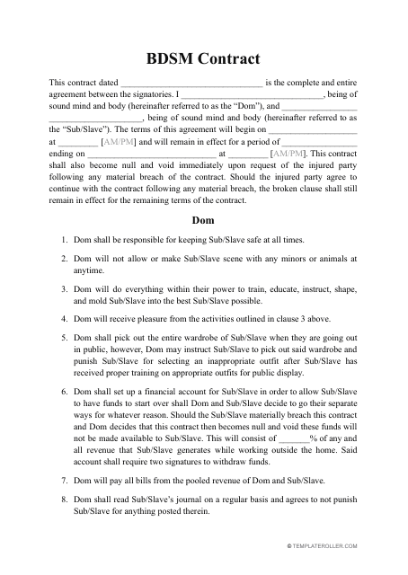Bdsm Contract Template Download Pdf
