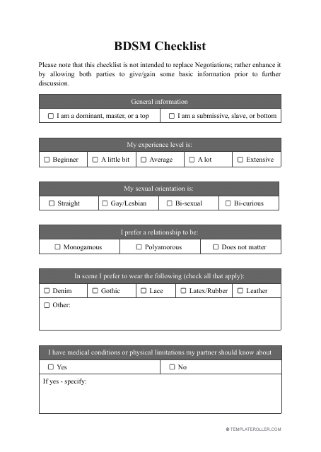 Bdsm Checklist Template