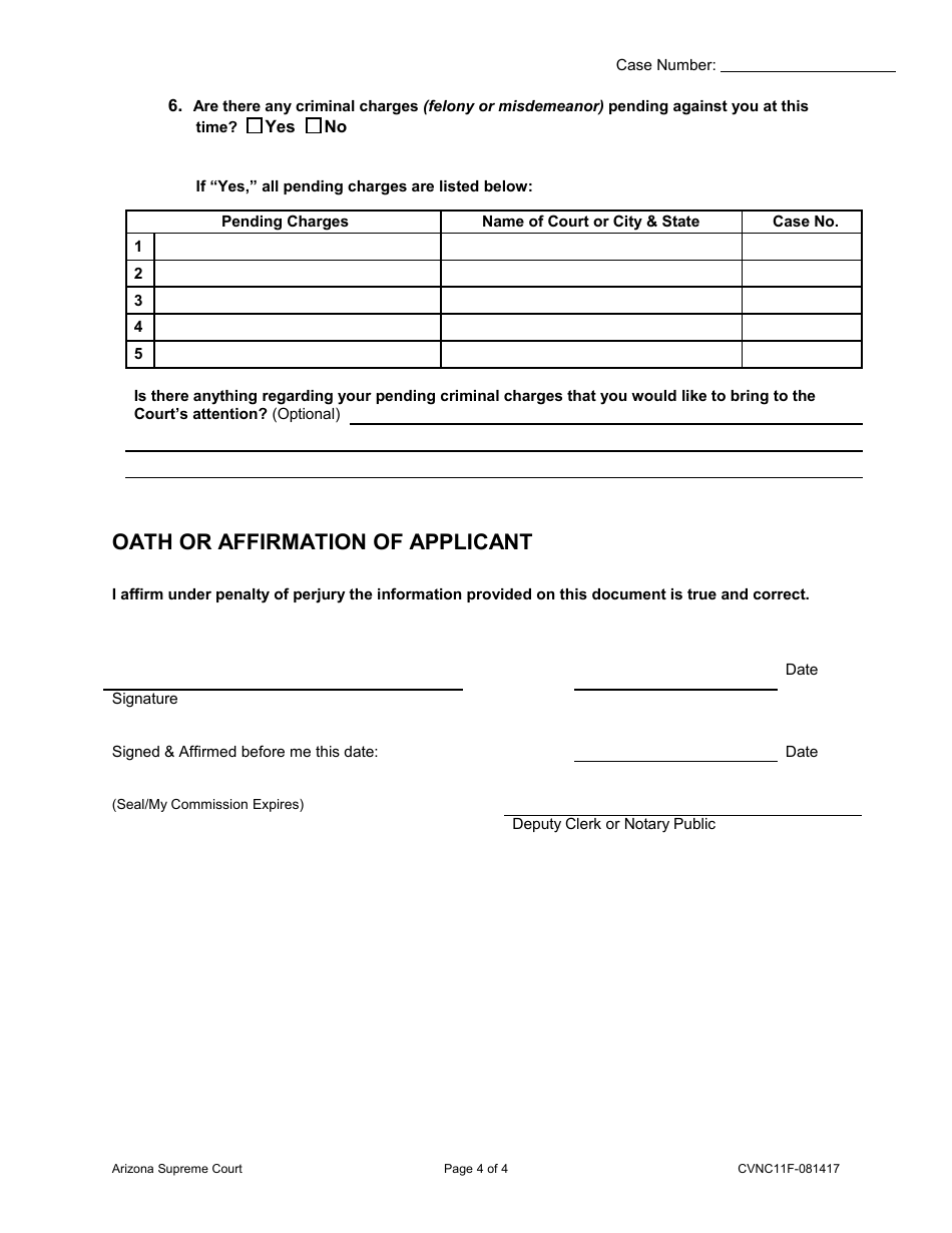 Form CVNC11F Application for Change of Name for an Adult - Arizona, Page 4