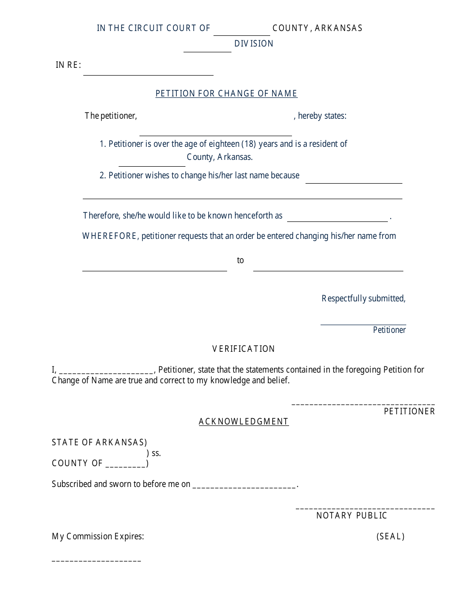 Arkansas Petition for Change of Name - Fill Out, Sign Online and ...