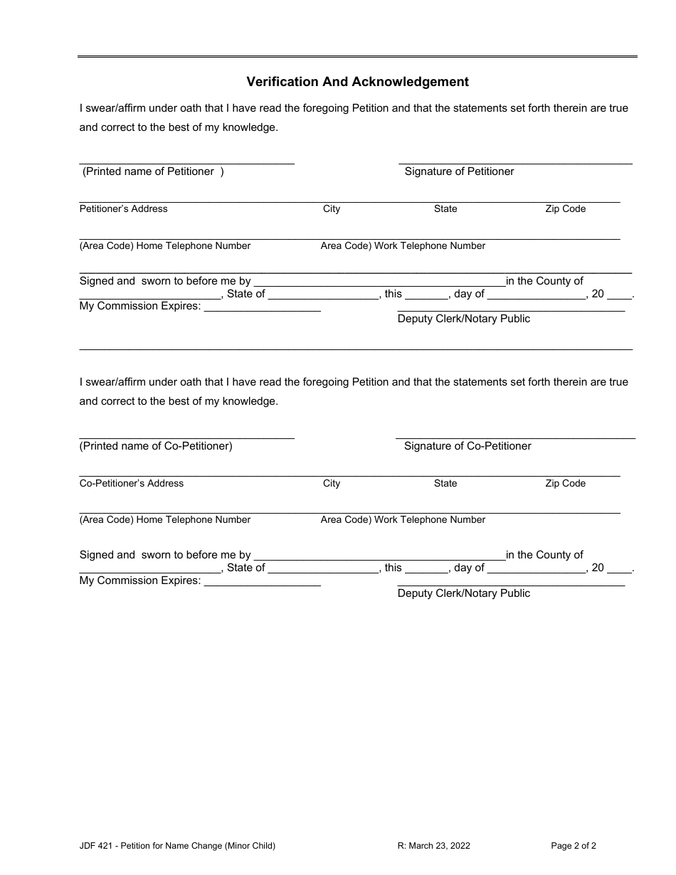 Form JDF421 Petition for Name Change (Minor Child) - Colorado, Page 2
