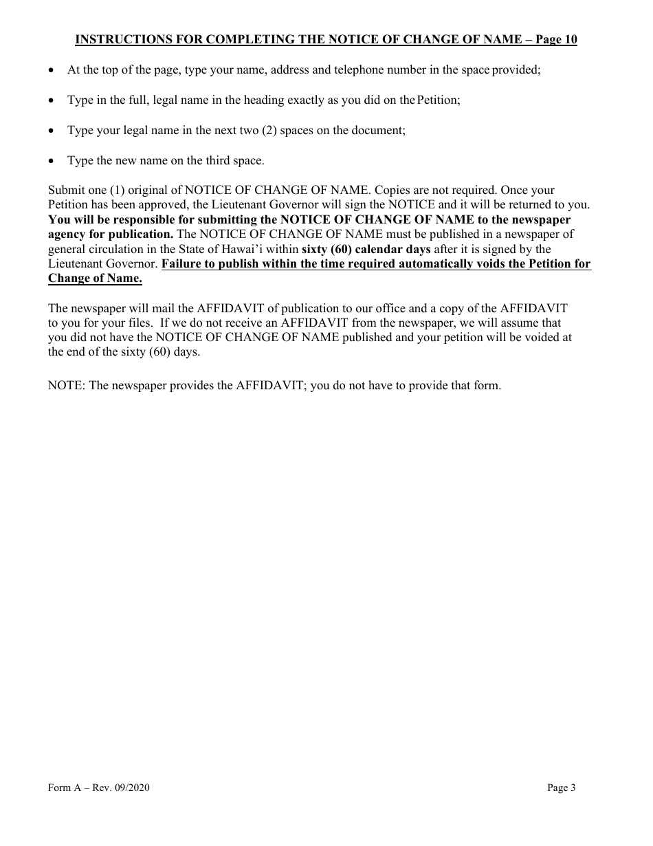 Form A Name Change of Individual - Hawaii, Page 3