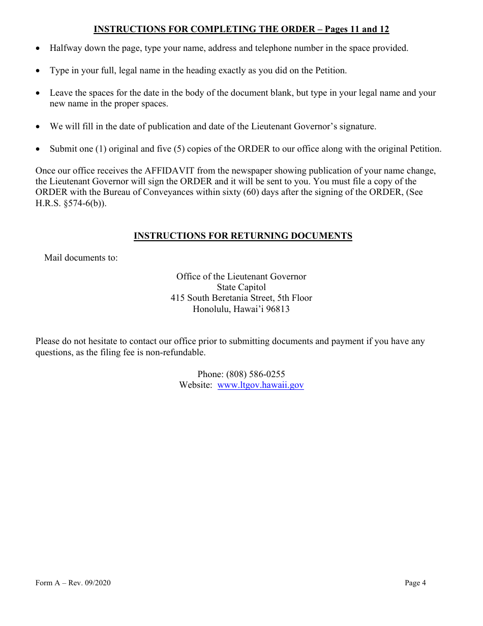 Form A Name Change of Individual - Hawaii, Page 4