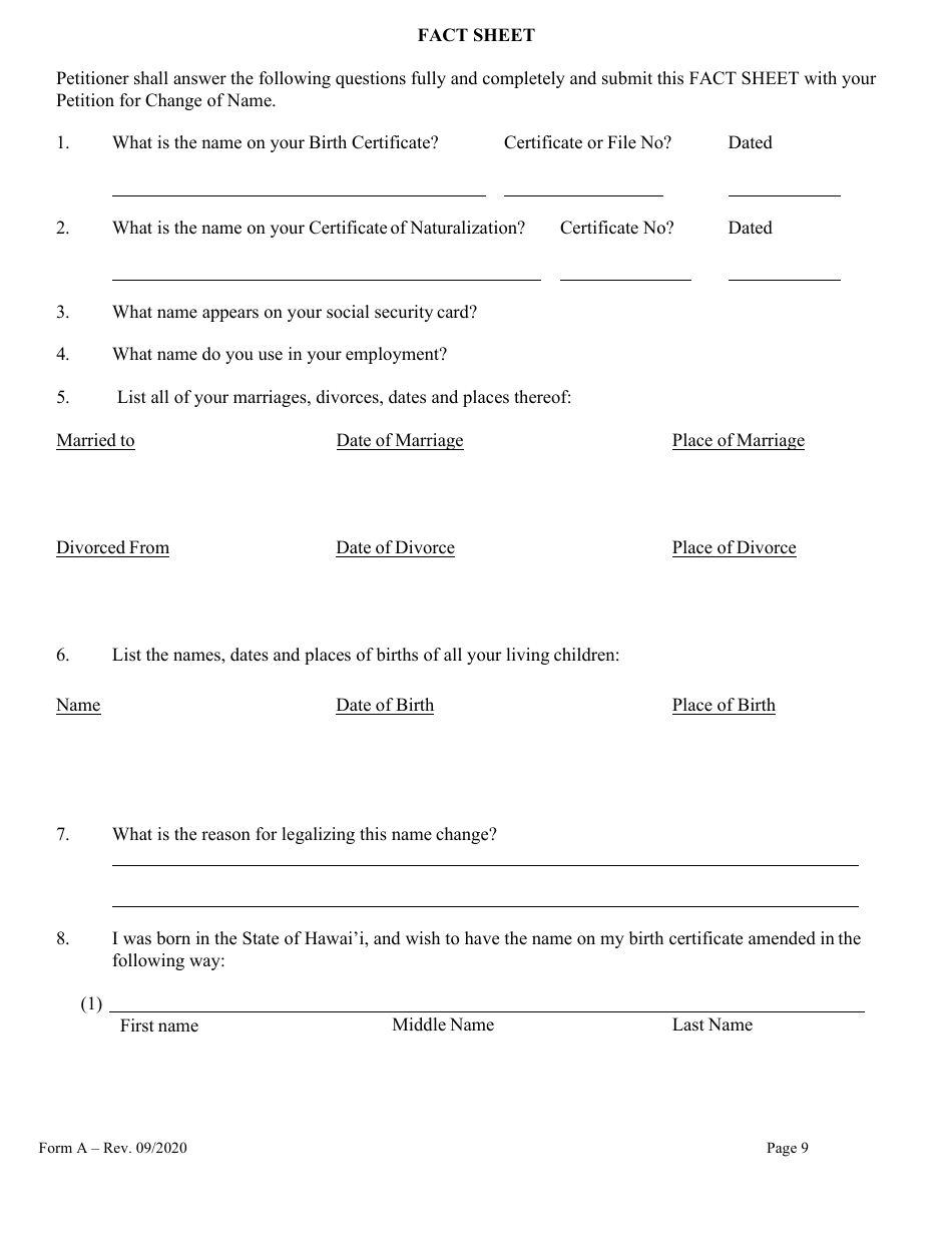Form A Name Change of Individual - Hawaii, Page 9