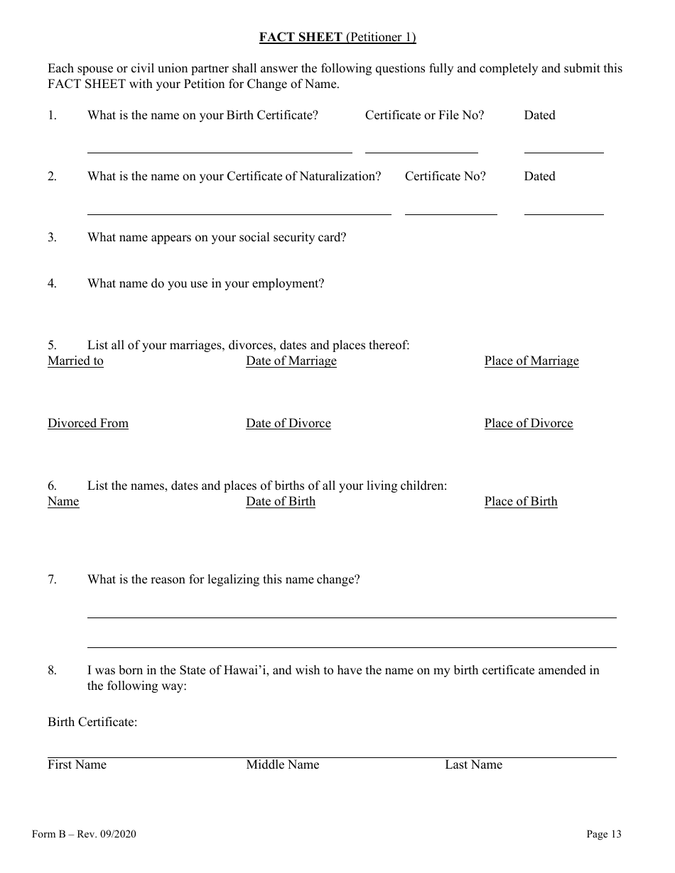 Form B Name Change for Couple - Hawaii, Page 13