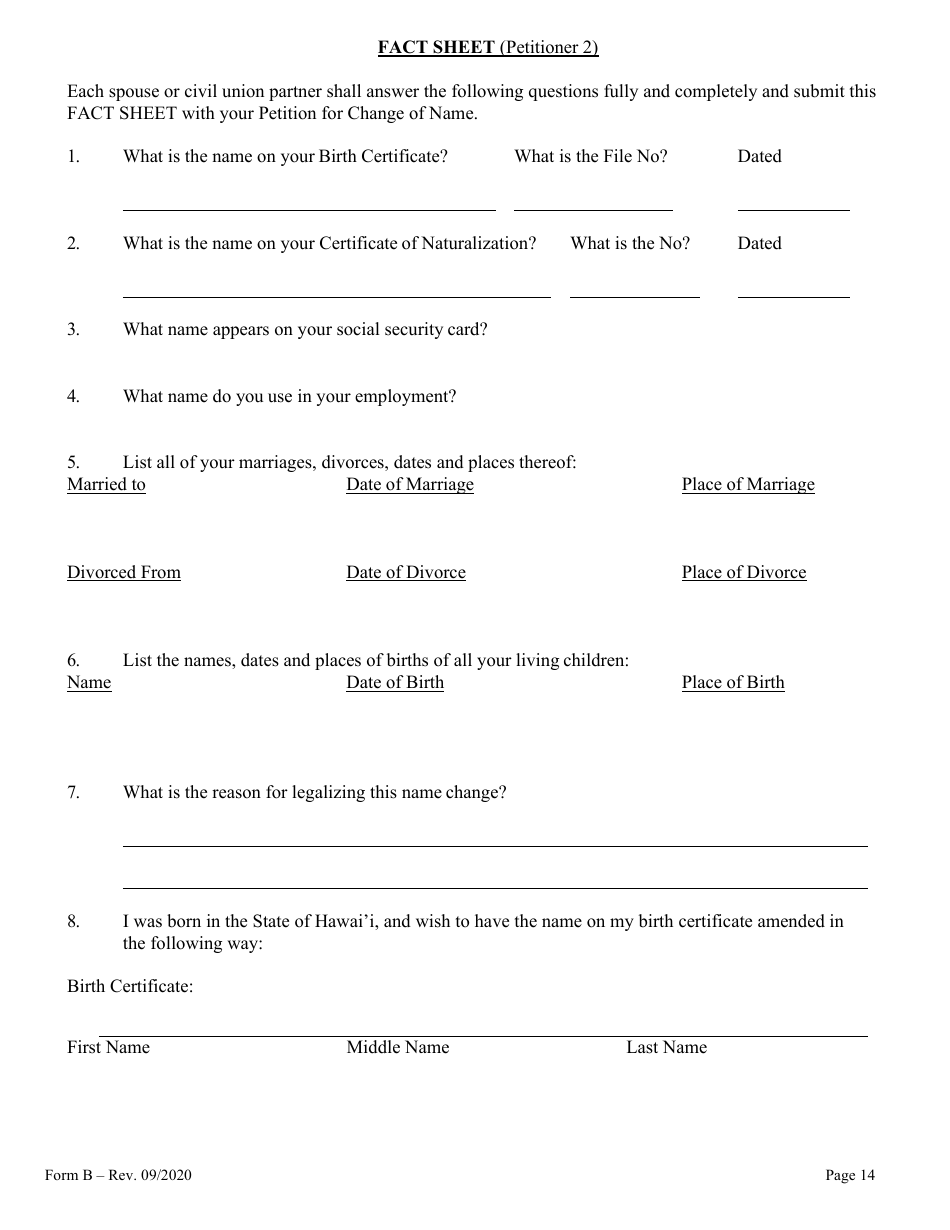 Form B Name Change for Couple - Hawaii, Page 14