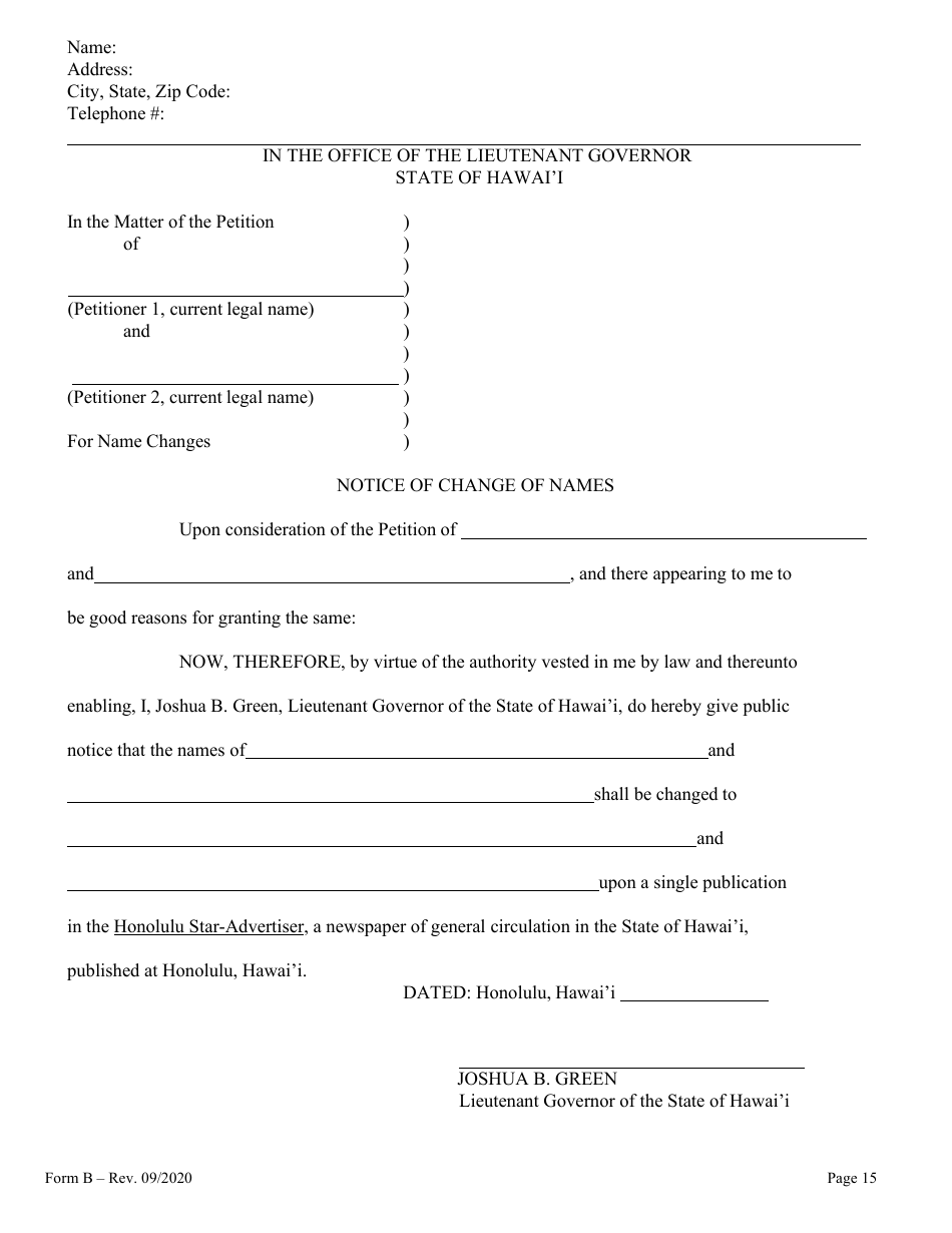 Form B Name Change for Couple - Hawaii, Page 15