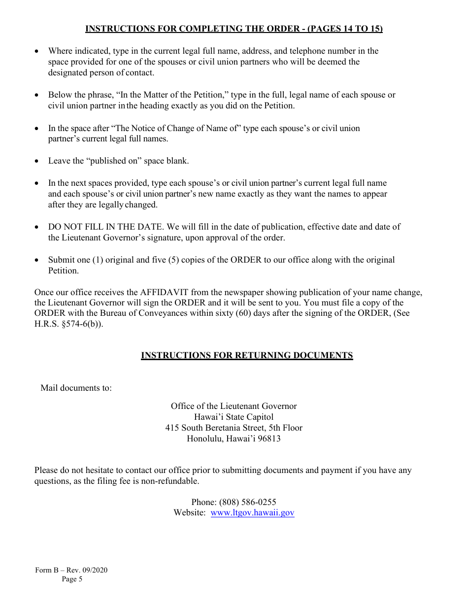 Form B Name Change for Couple - Hawaii, Page 5
