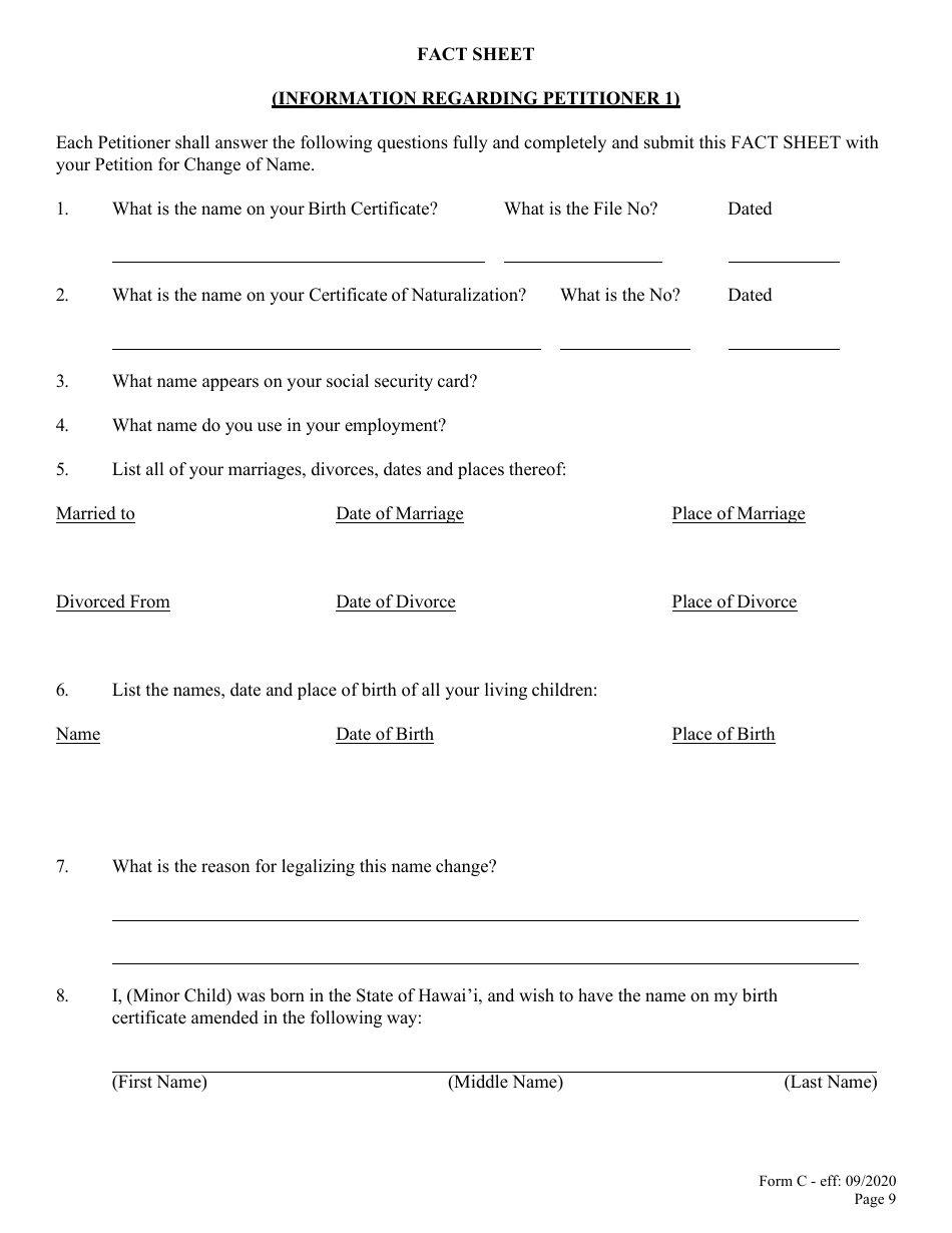 Form C Name Change of Minor by Both Parents or Legal Guardian - Hawaii, Page 10