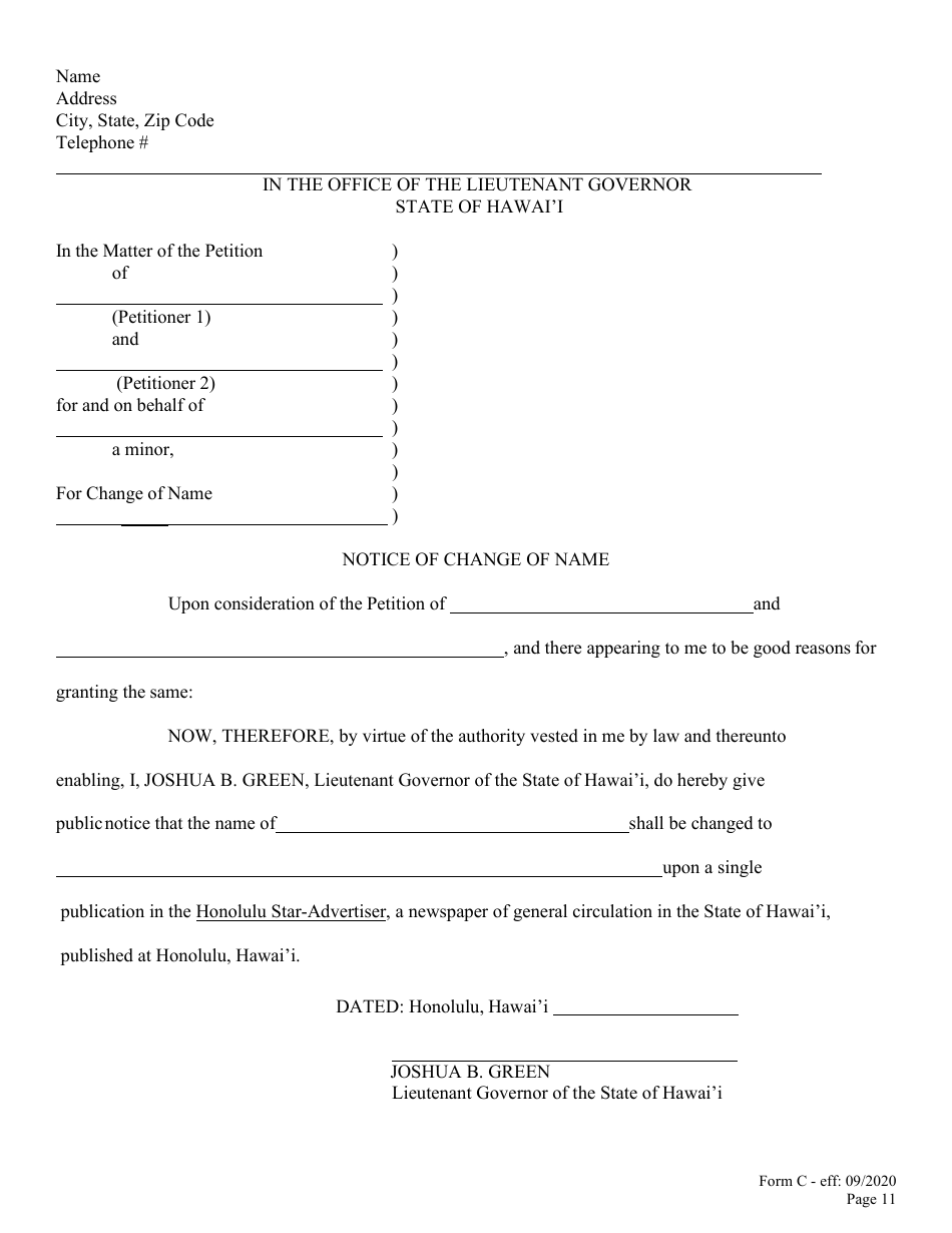 Form C Name Change of Minor by Both Parents or Legal Guardian - Hawaii, Page 12