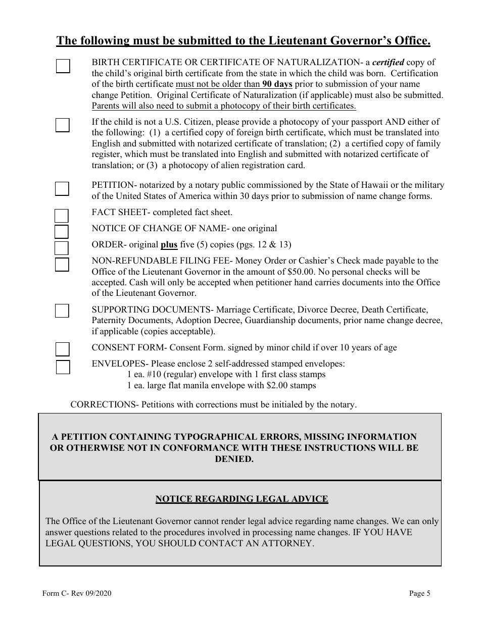 Form C Name Change of Minor by Both Parents or Legal Guardian - Hawaii, Page 5