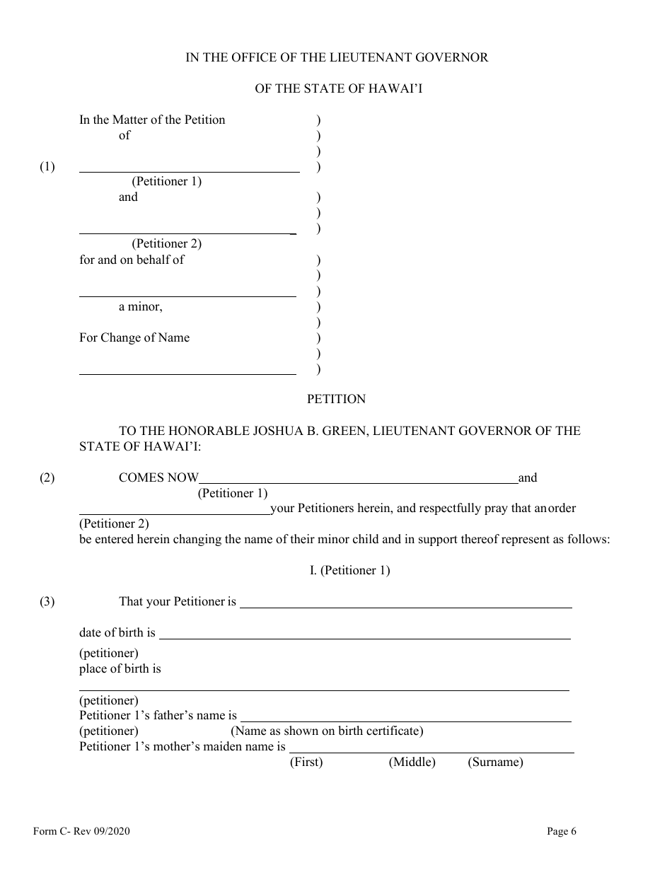 Form C Name Change of Minor by Both Parents or Legal Guardian - Hawaii, Page 6