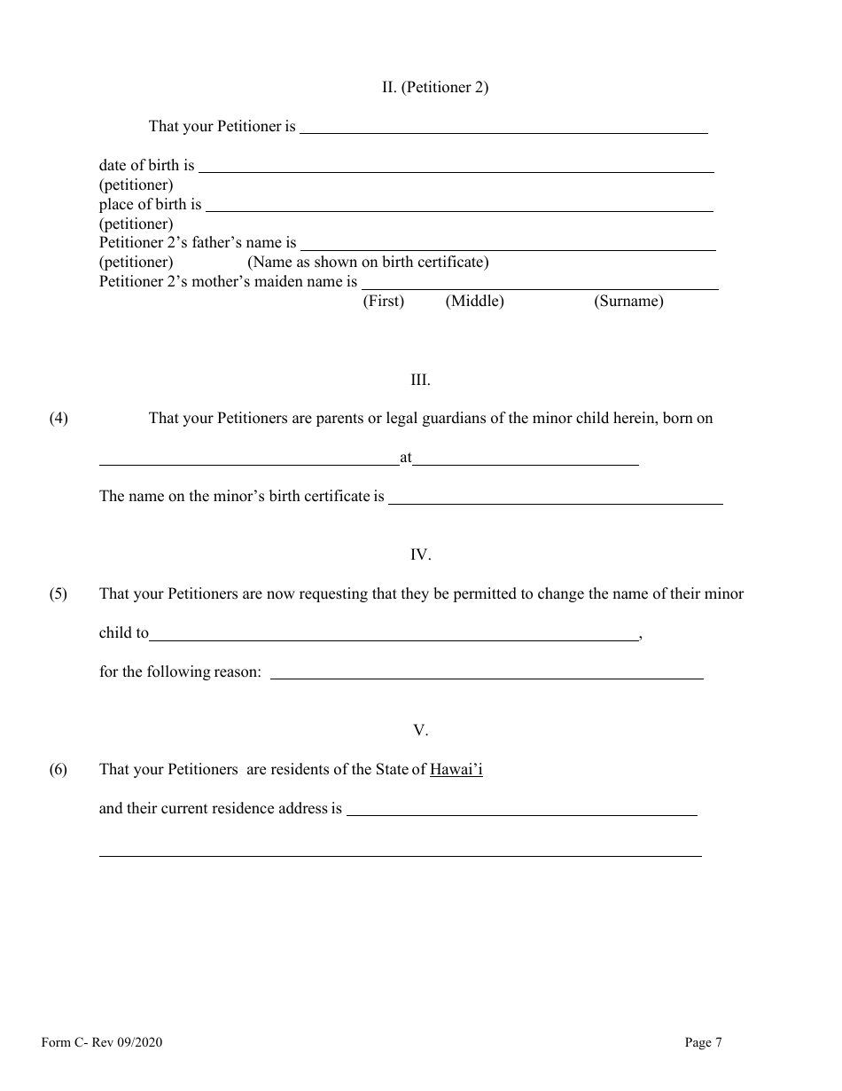 Form C Name Change of Minor by Both Parents or Legal Guardian - Hawaii, Page 7