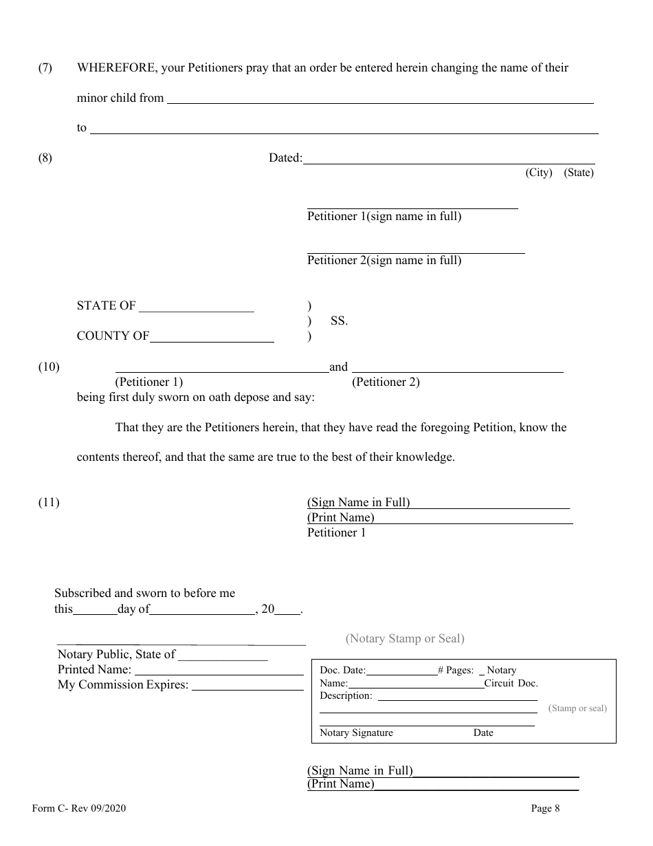 Form C Name Change of Minor by Both Parents or Legal Guardian - Hawaii, Page 8