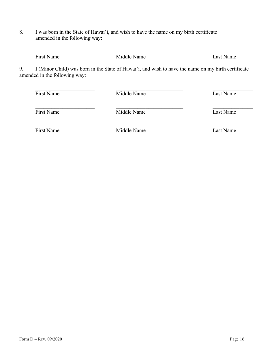 Form D Name Change for Family - Hawaii, Page 16