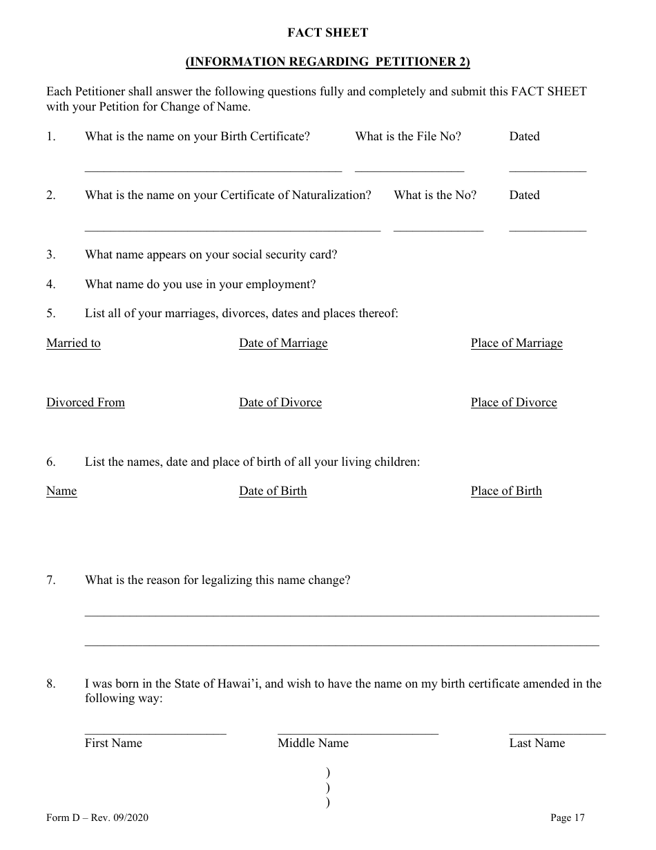 Form D Name Change for Family - Hawaii, Page 17