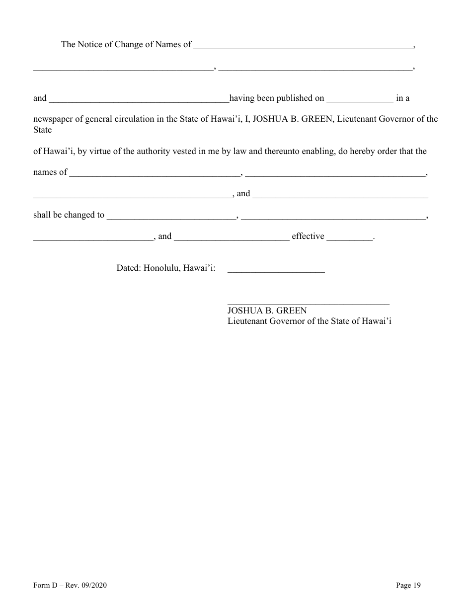 Form D Name Change for Family - Hawaii, Page 19