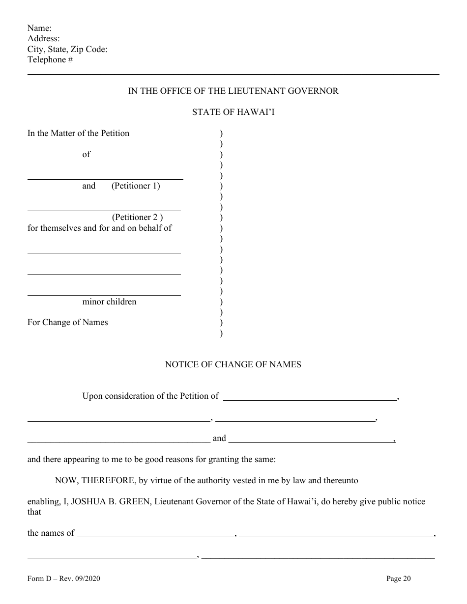 Form D Name Change for Family - Hawaii, Page 20