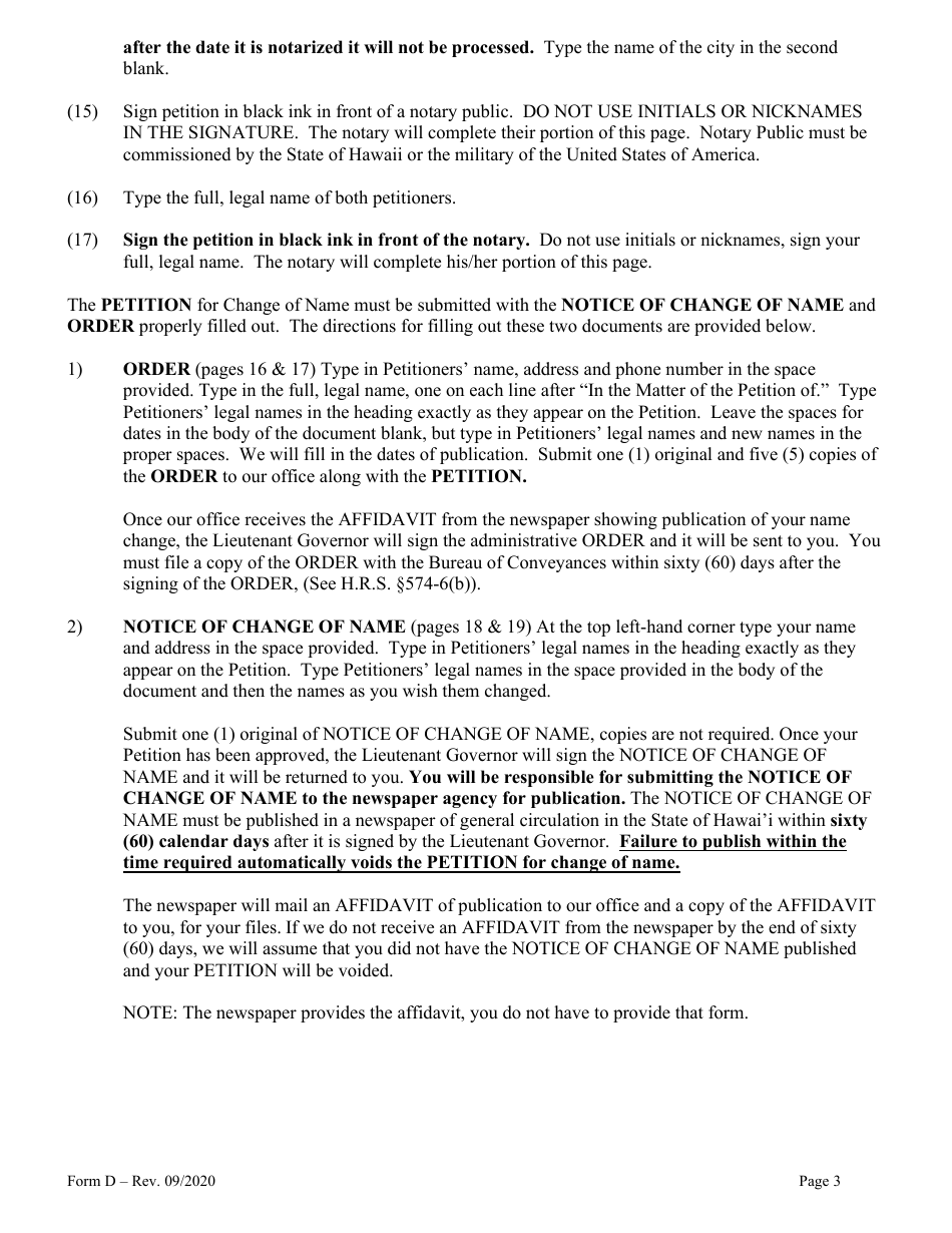 Form D Name Change for Family - Hawaii, Page 3