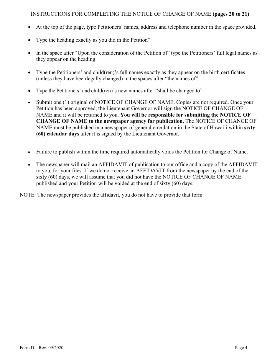 Form D Name Change for Family - Hawaii, Page 4