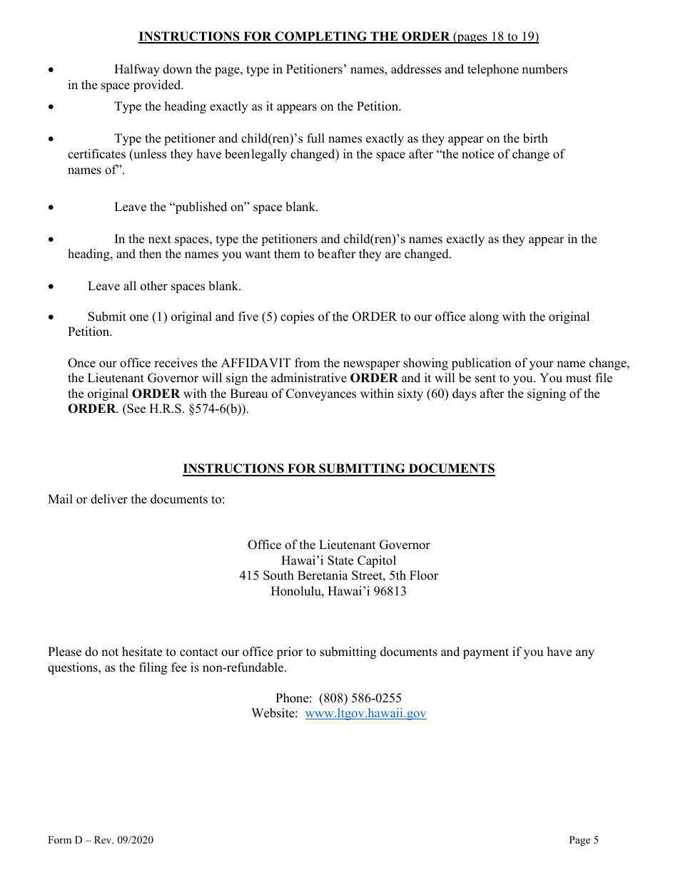 Form D Name Change for Family - Hawaii, Page 5