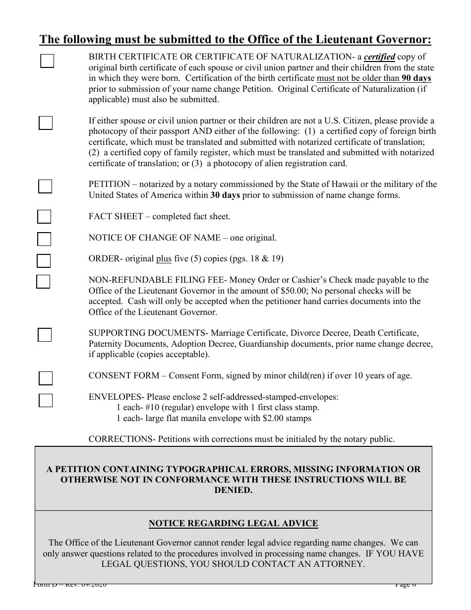 Form D Name Change for Family - Hawaii, Page 6