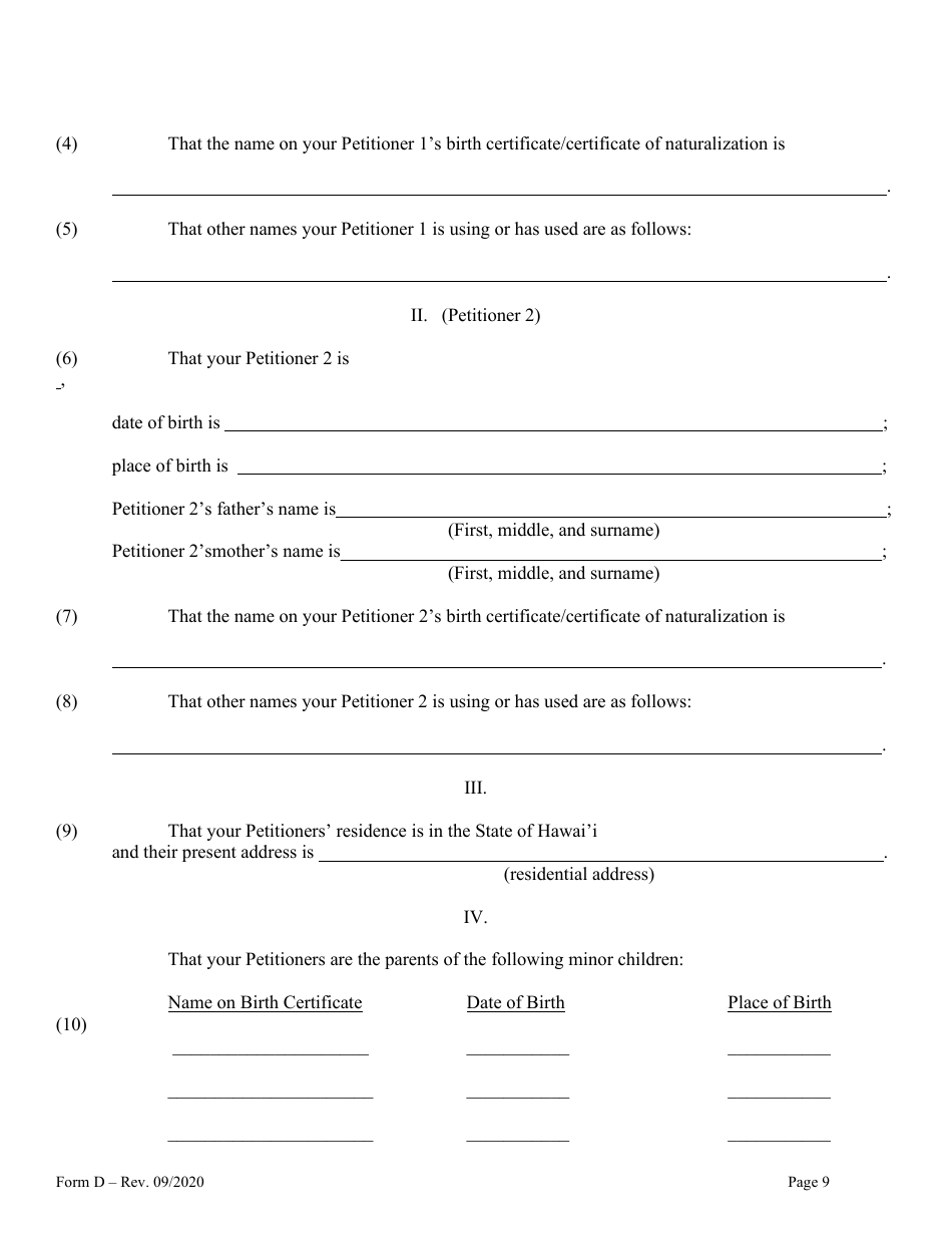 Form D Name Change for Family - Hawaii, Page 9