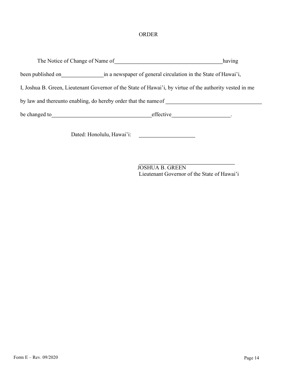 Form E Name Change of a Minor by One Parent With the Notarized Consent of the Other Parent - Hawaii, Page 15