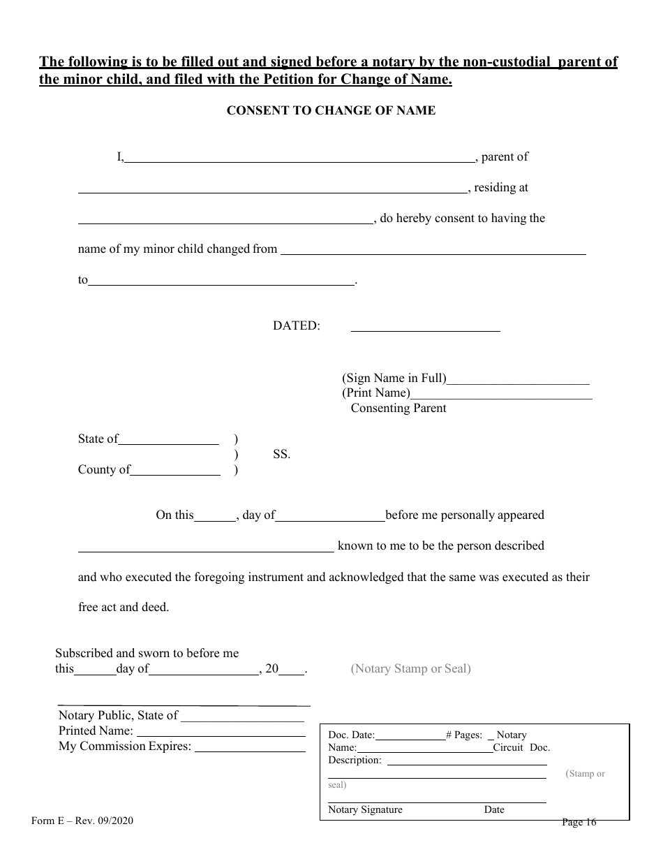 Form E Name Change of a Minor by One Parent With the Notarized Consent of the Other Parent - Hawaii, Page 17