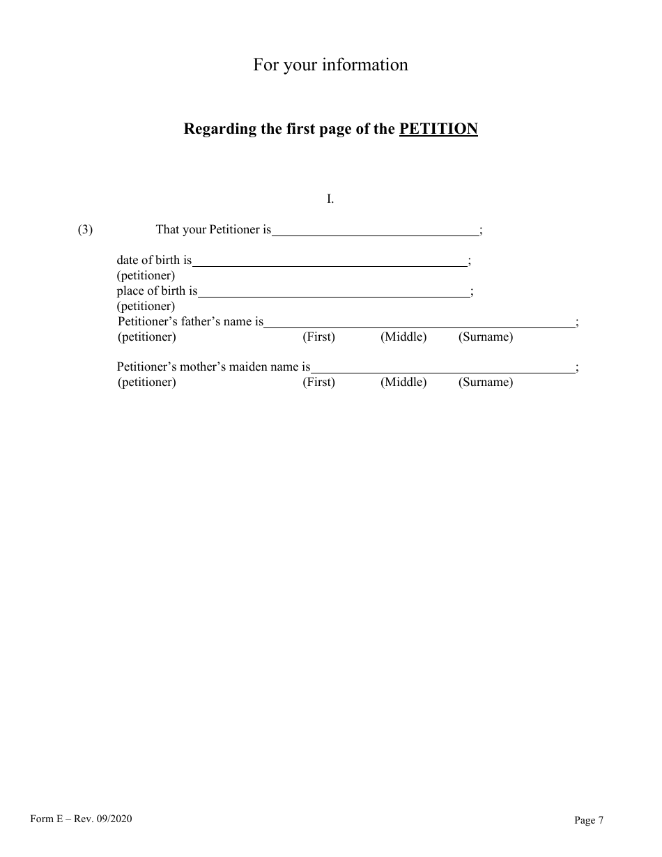 Form E Name Change of a Minor by One Parent With the Notarized Consent of the Other Parent - Hawaii, Page 7