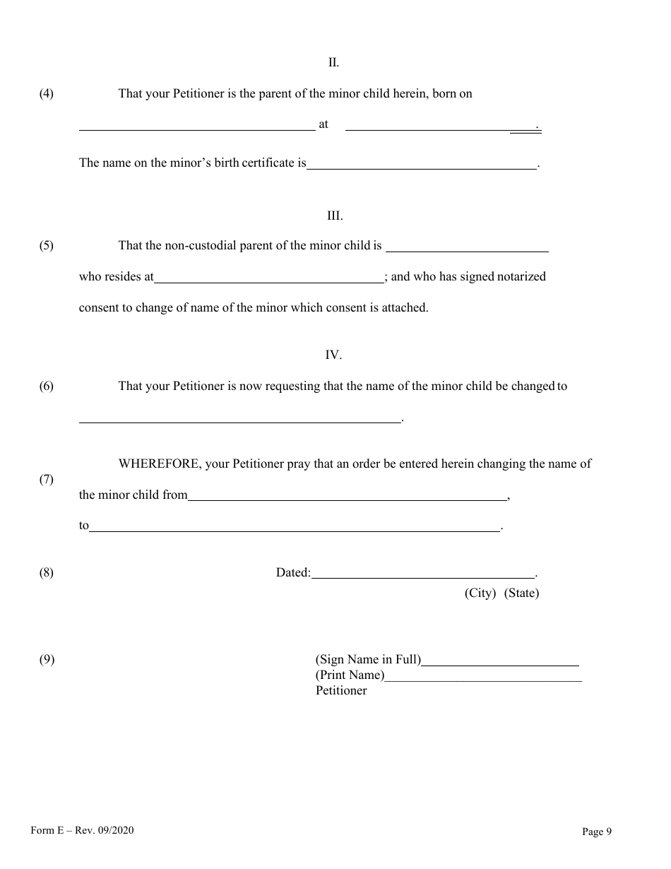 Form E Name Change of a Minor by One Parent With the Notarized Consent of the Other Parent - Hawaii, Page 9