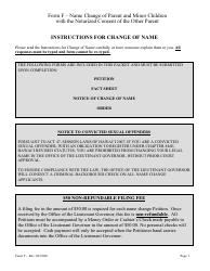 Document preview: Form F Name Change of Parent and Minor Children With the Notarized Consent of the Other Parent - Hawaii