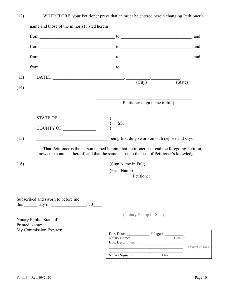 Form F Name Change of Parent and Minor Children With the Notarized Consent of the Other Parent - Hawaii, Page 10