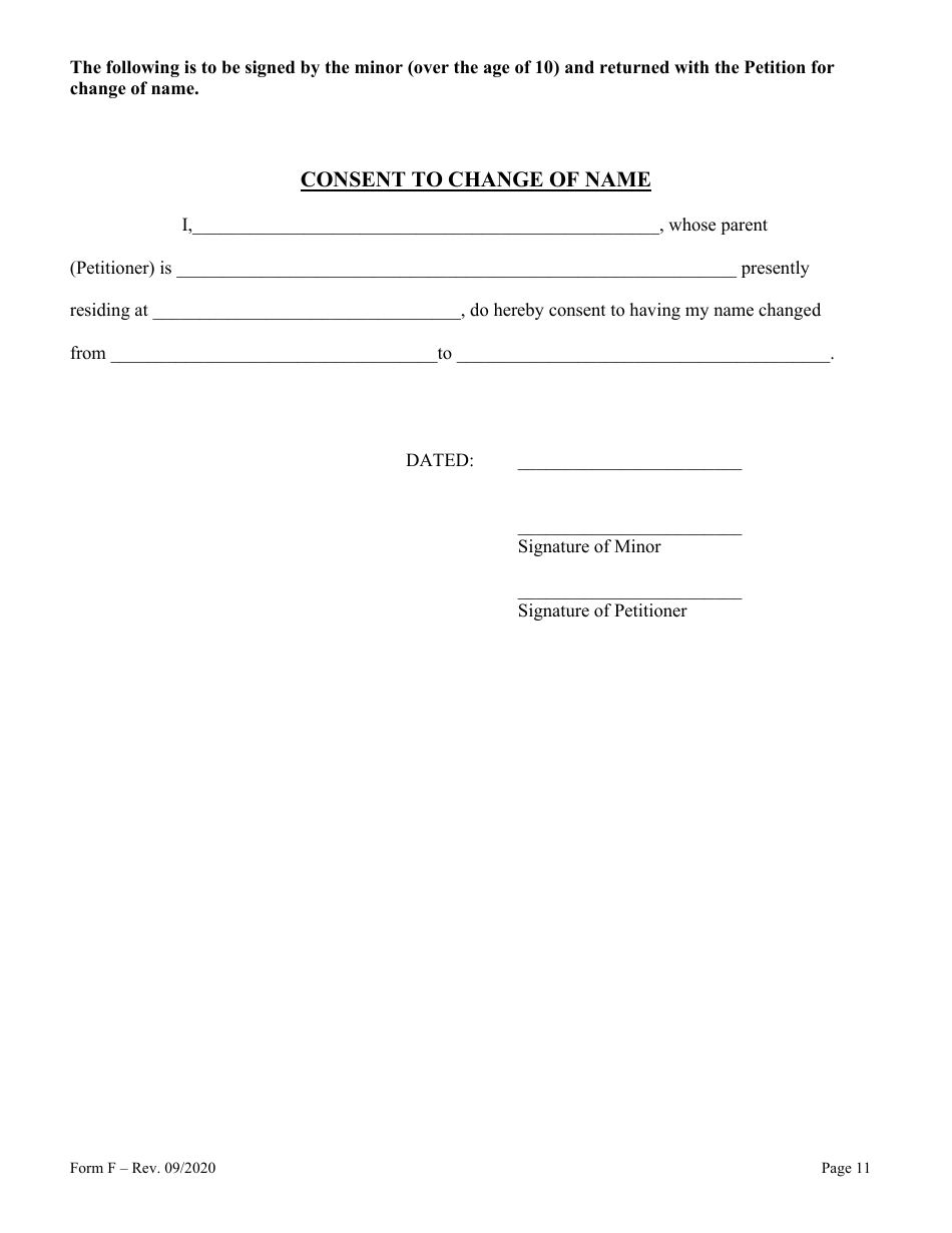 Form F Name Change of Parent and Minor Children With the Notarized Consent of the Other Parent - Hawaii, Page 11