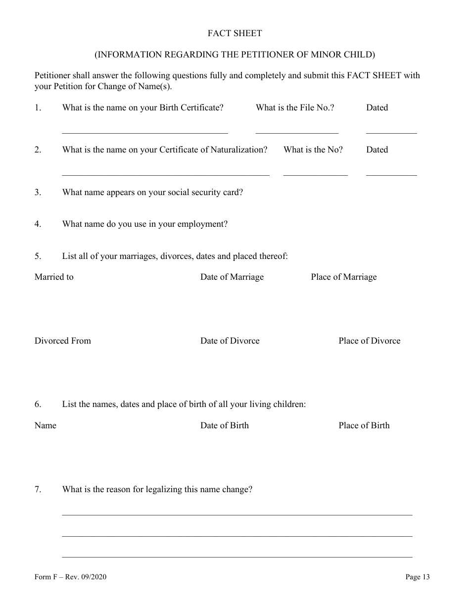 Form F Name Change of Parent and Minor Children With the Notarized Consent of the Other Parent - Hawaii, Page 13