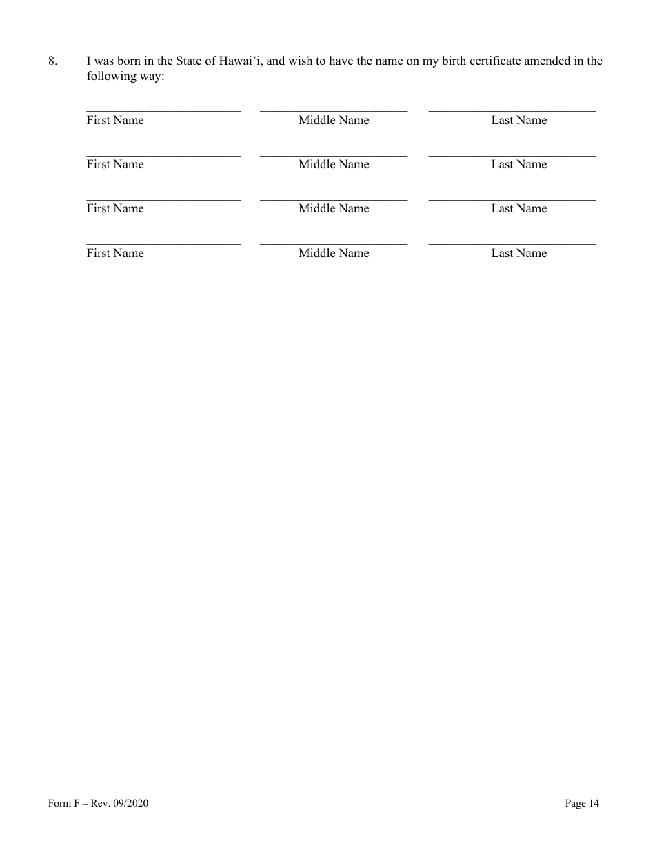 Form F Name Change of Parent and Minor Children With the Notarized Consent of the Other Parent - Hawaii, Page 14