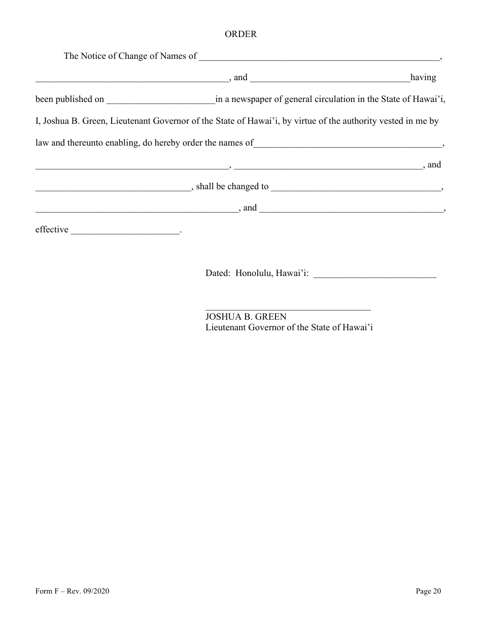 Form F Name Change of Parent and Minor Children With the Notarized Consent of the Other Parent - Hawaii, Page 20
