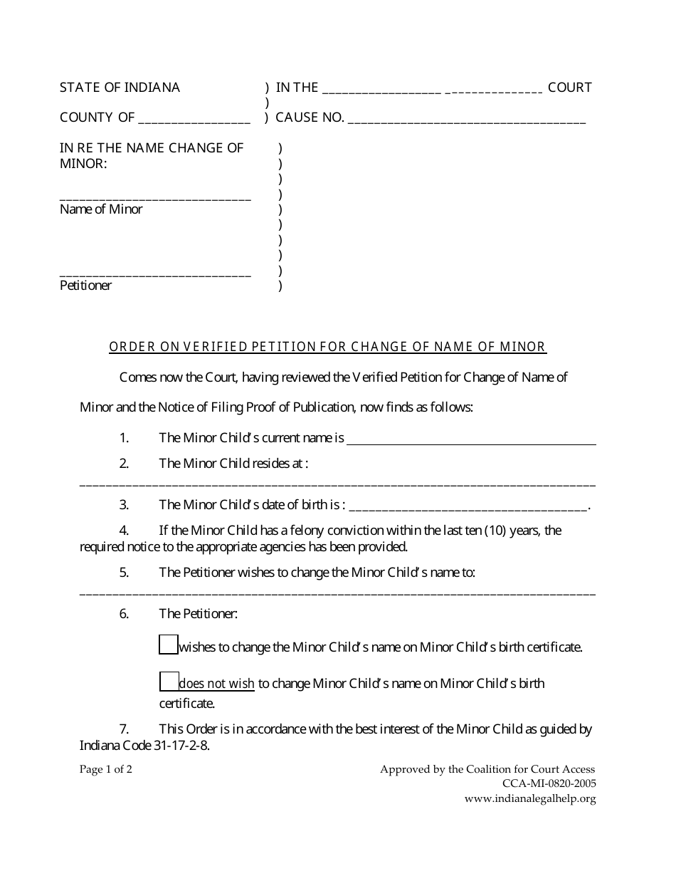 Minor Child Name Change With Consent of Other Parent - Indiana, Page 11