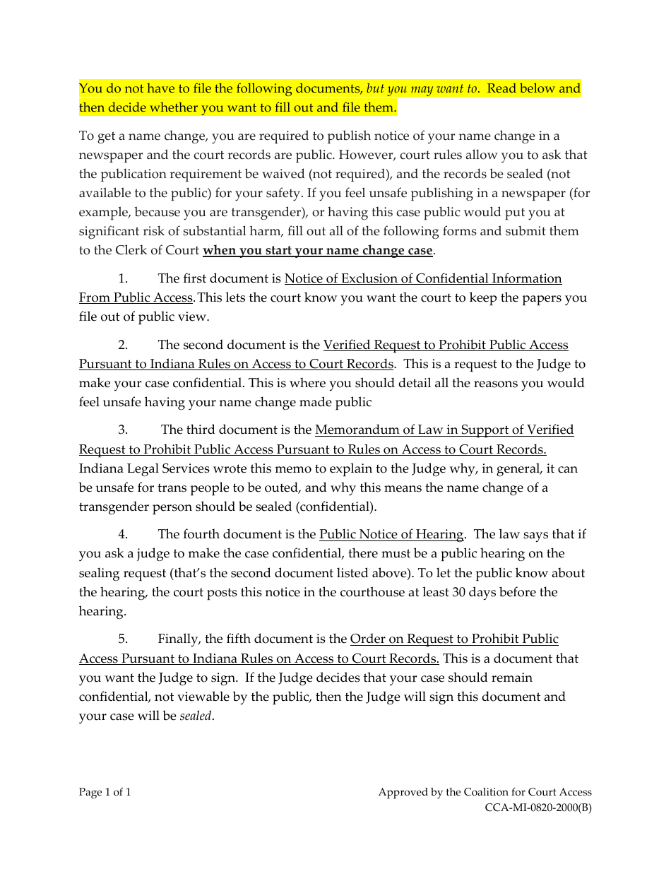 Minor Child Name Change With Consent of Other Parent - Indiana, Page 13