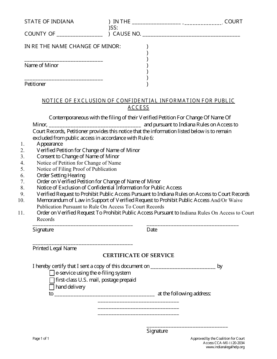 Minor Child Name Change With Consent of Other Parent - Indiana, Page 14