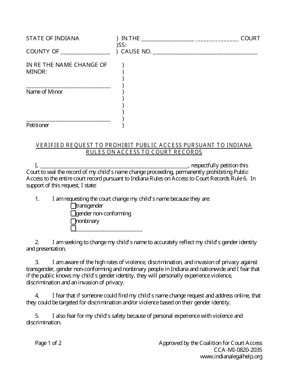 Minor Child Name Change With Consent of Other Parent - Indiana, Page 15