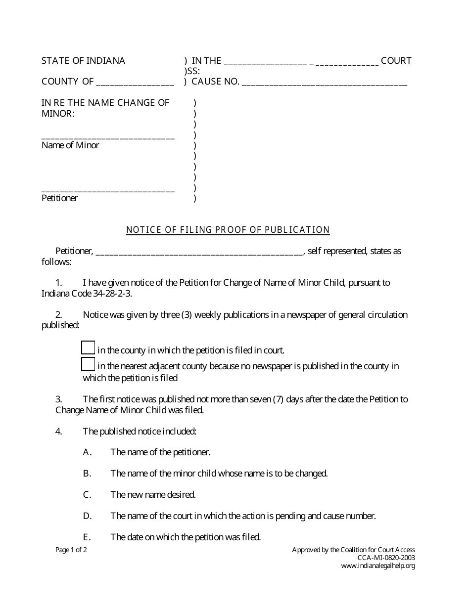 Minor Child Name Change With Consent of Other Parent - Indiana, Page 8
