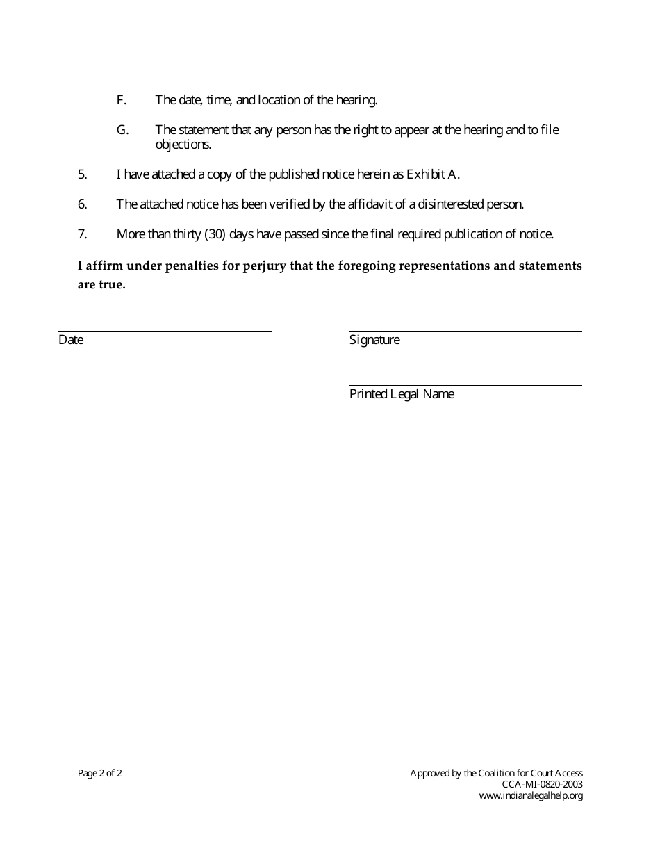 Minor Child Name Change With Consent of Other Parent - Indiana, Page 9